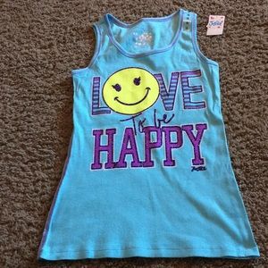 NWTs vintage Justice ribbed tank top with Love to be Happy on front Sz 12